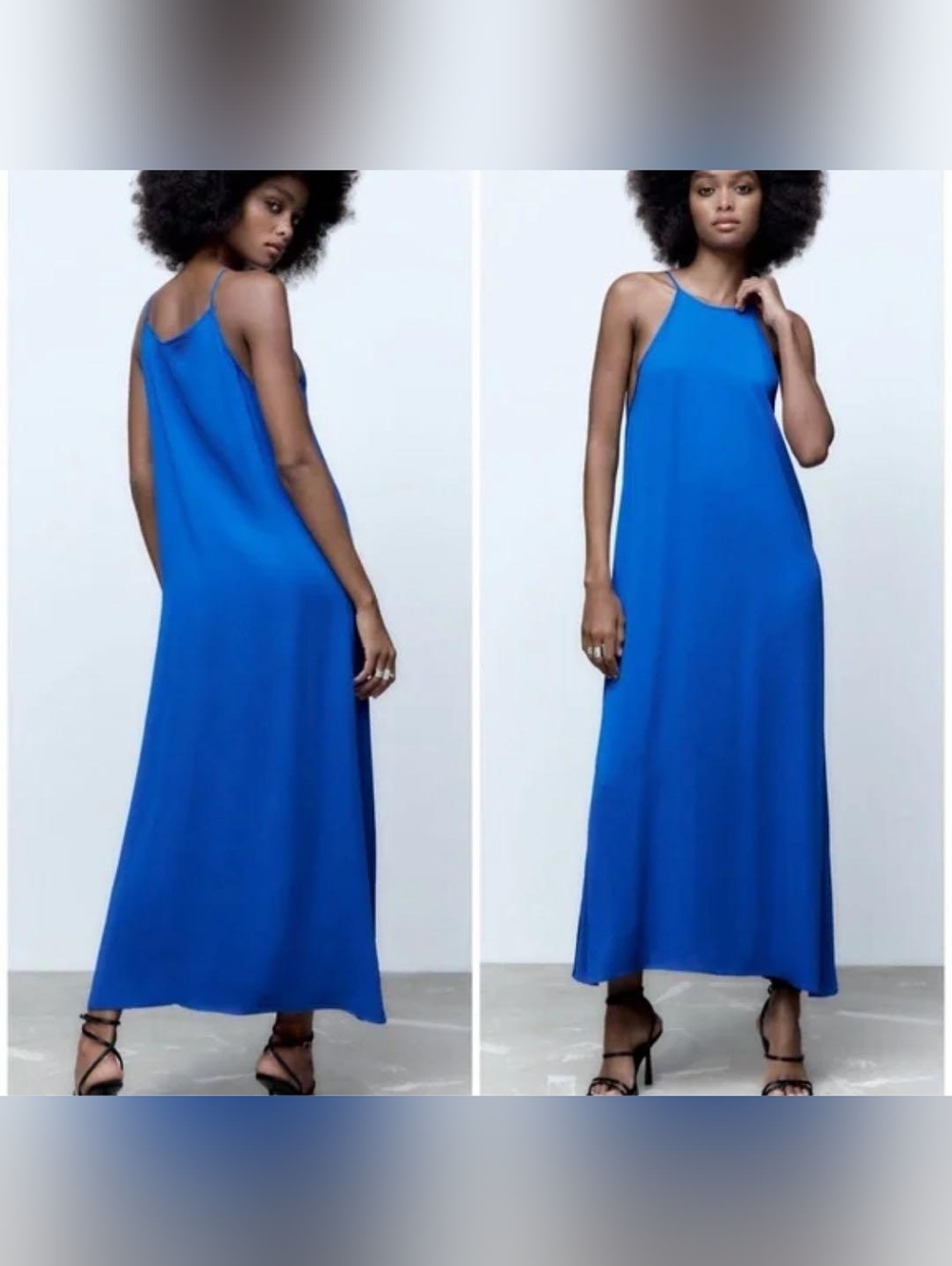 Zara Bold Cobalt Blue Halter Slip Maxi Dress